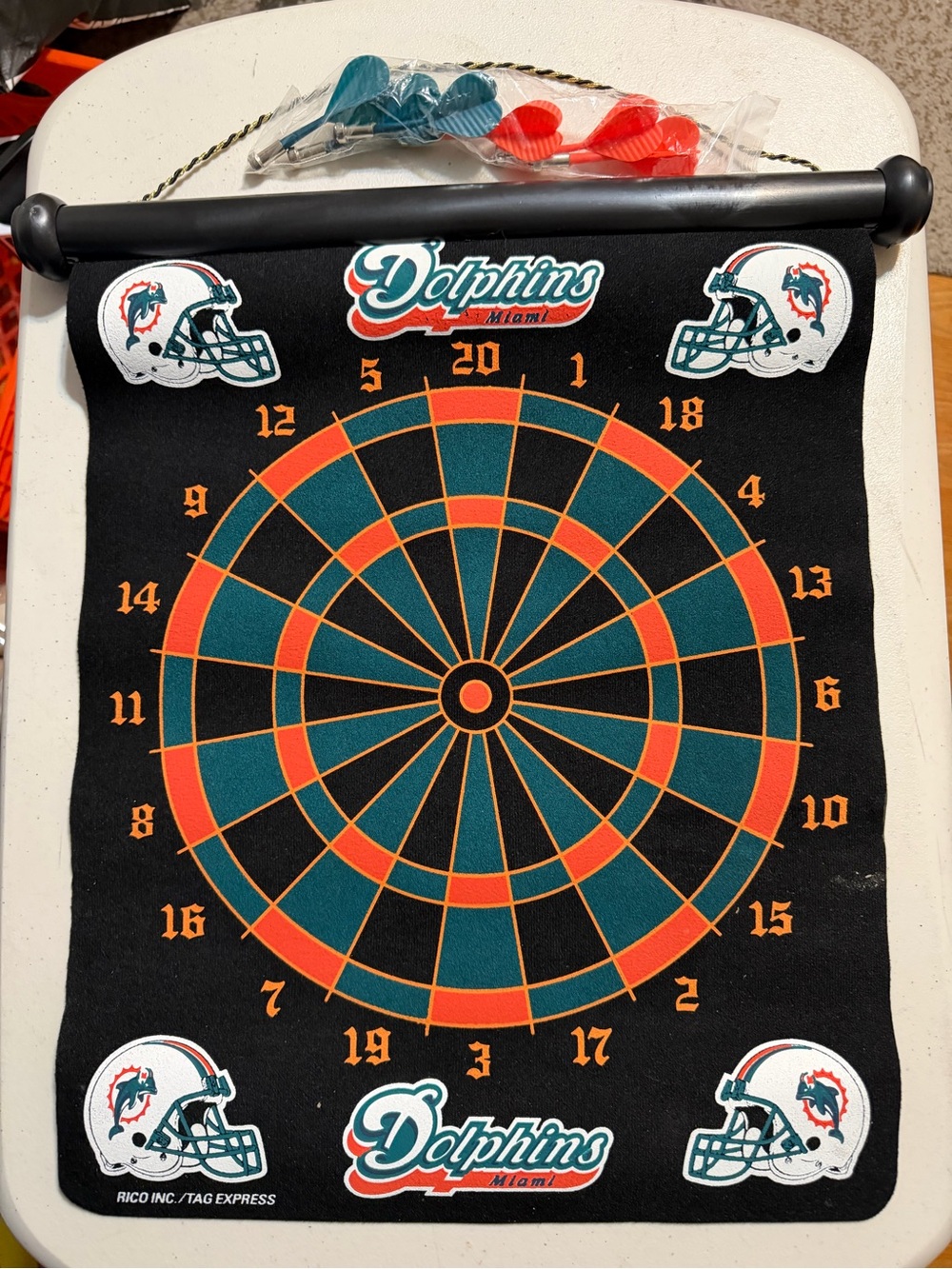 NFL Miami Dolphins Magnetic Dartboard - Teal, Orange, Black, White